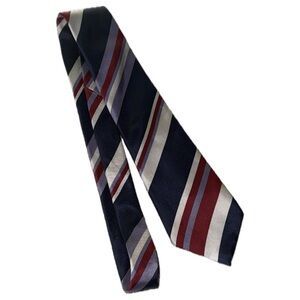 John Henry Men’s 100 Percent Silk Striped Tie in Lavender, Navy, Red, and Gray